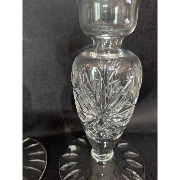 Lead Crystal Candle Holders Etched Design, Vintage Pair German Democratic Republ - Picture 6 of 8